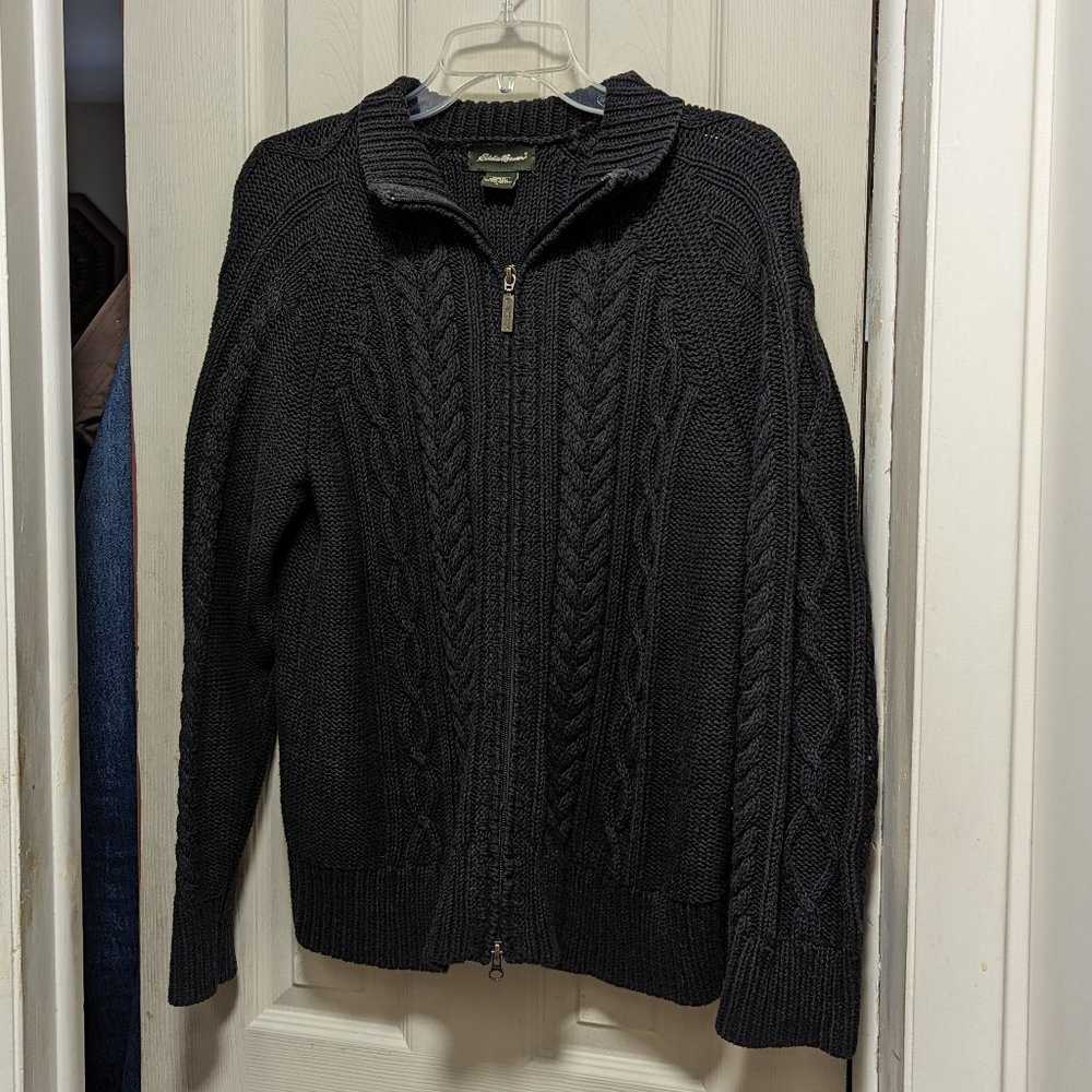 Eddie Bauer Zip Up Cotton - Acrylic Black Cardigan Sweater Size L
